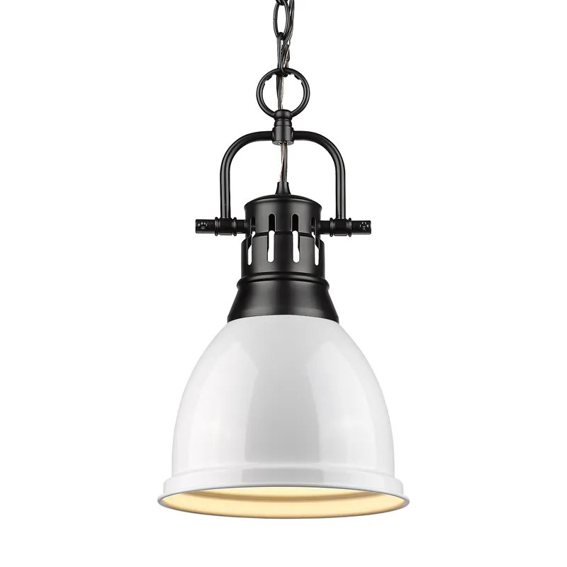 Yep by Golden Lighting Duncan 1-light 9in Chain Hung Pendant in Matte Black and White shade — Golden Lighting LED Pendant Lights  