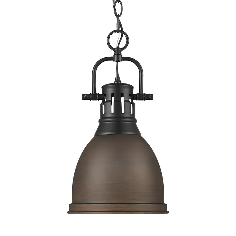 Yep by Golden Lighting Duncan 1-light 9in Chain Hung Pendant in Matte Black and Rubbed Bronze shade — Golden Lighting LED Pendant Lights  