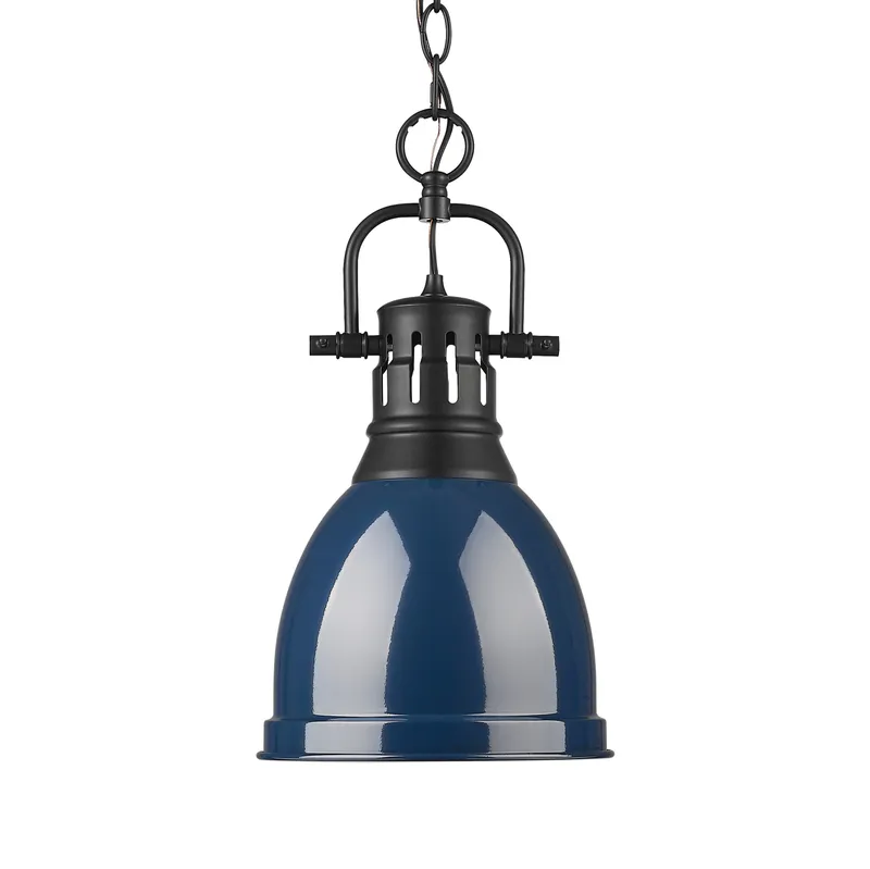 Yep by Golden Lighting Duncan 1-light 9in Chain Hung Pendant in Matte Black and Navy Blue shade — Golden Lighting LED Pendant Lights  