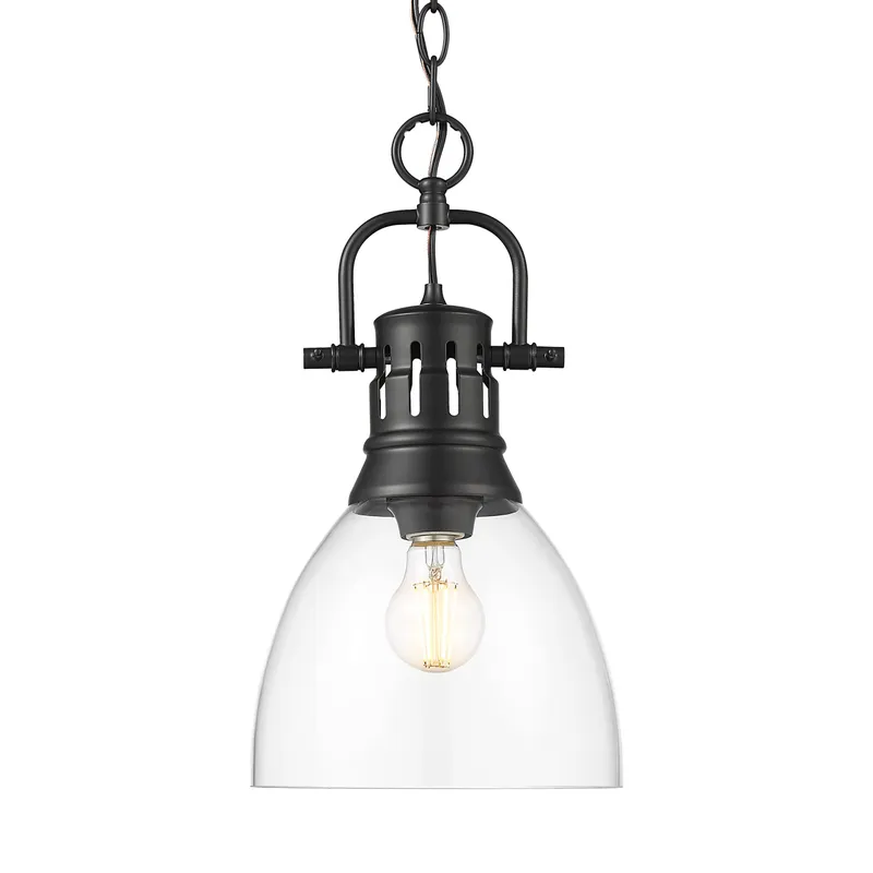 Yep by Golden Lighting Duncan 1-light 9in chain hung Pendant in Matte Black and Clear Glass — Golden Lighting LED Pendant Lights  