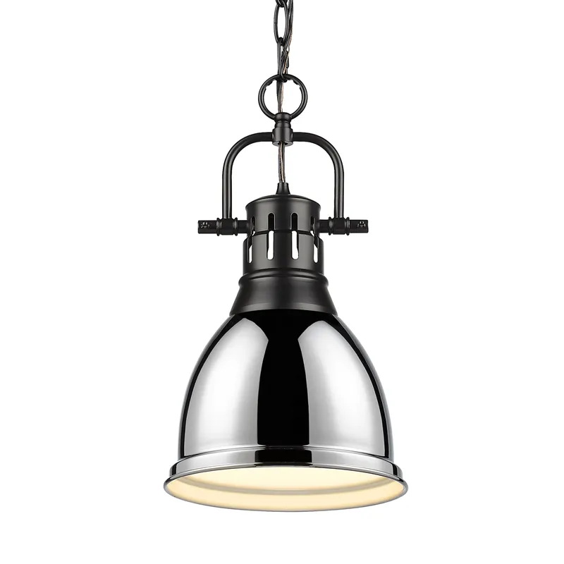 Yep by Golden Lighting Duncan 1-light 9in Chain Hung Pendant in Matte Black and Chrome shade — Golden Lighting LED Pendant Lights  