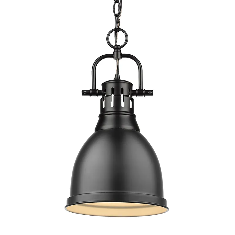Yep by Golden Lighting Duncan 1-light 9in Chain Hung Pendant in Matte Black — Golden Lighting LED Pendant Lights  