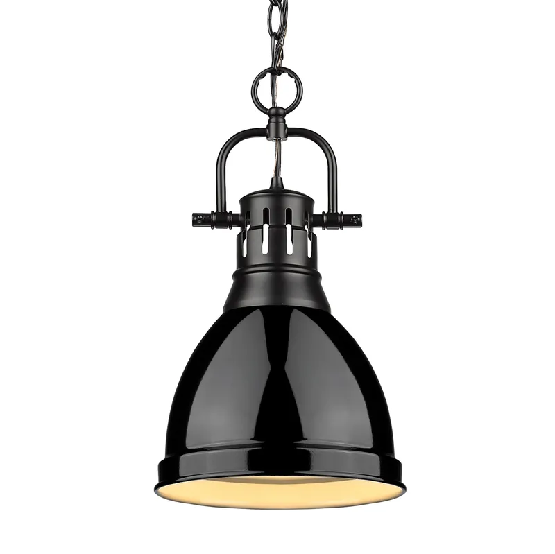 Yep by Golden Lighting Duncan 1-light 9in Chain Hung Pendant in Matte Black and Black shade — Golden Lighting LED Pendant Lights  