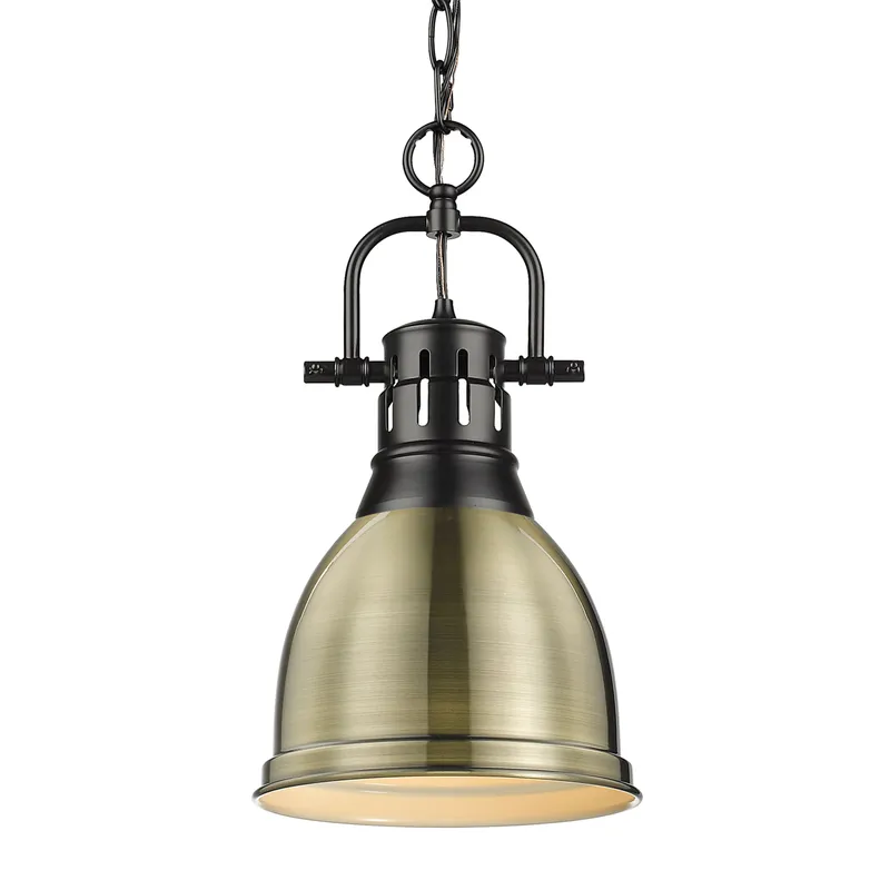 Yep by Golden Lighting Duncan 1-light 9in Chain Hung Pendant in Matte Black and Aged Brass shade — Golden Lighting LED Pendant Lights  