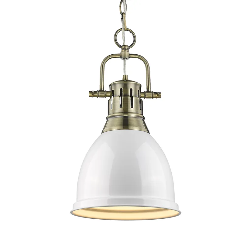 Yep by Golden Lighting Duncan 1-light 9in Chain Hung Pendant in Aged Brass and White shade — Golden Lighting LED Pendant Lights  