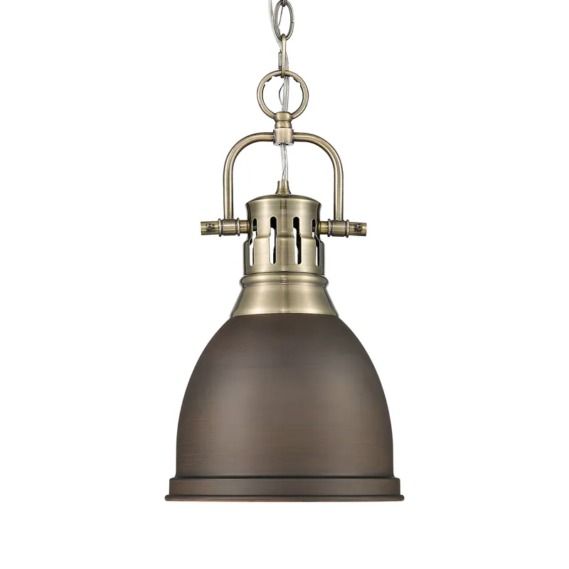 Yep by Golden Lighting Duncan 1-light 9in Chain Hung Pendant in Aged Brass and Rubbed Bronze shade — Golden Lighting LED Pendant Lights  