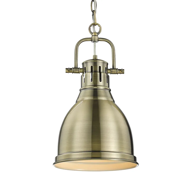 Yep by Golden Lighting Duncan 1-light 9in Chain Hung Pendant in Aged Brass — Golden Lighting LED Pendant Lights  
