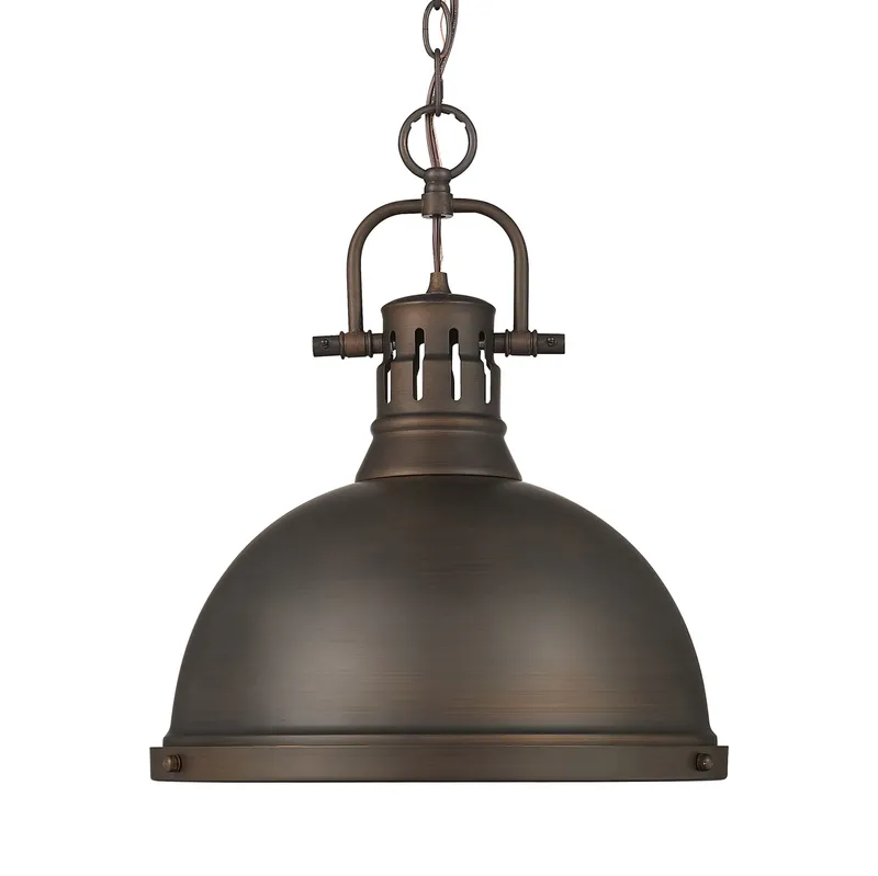Duncan 1-light 14in Chain Hung Pendant in Rubbed Bronze — Golden Lighting LED Pendant Lights 100.0W 