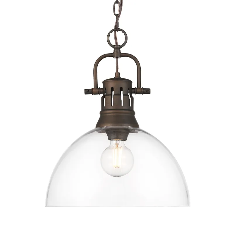 Yep by Golden Lighting Duncan 1-light 14in chain hung Pendant in Rubbed Bronze and Clear Glass — Golden Lighting LED Pendant Lights  