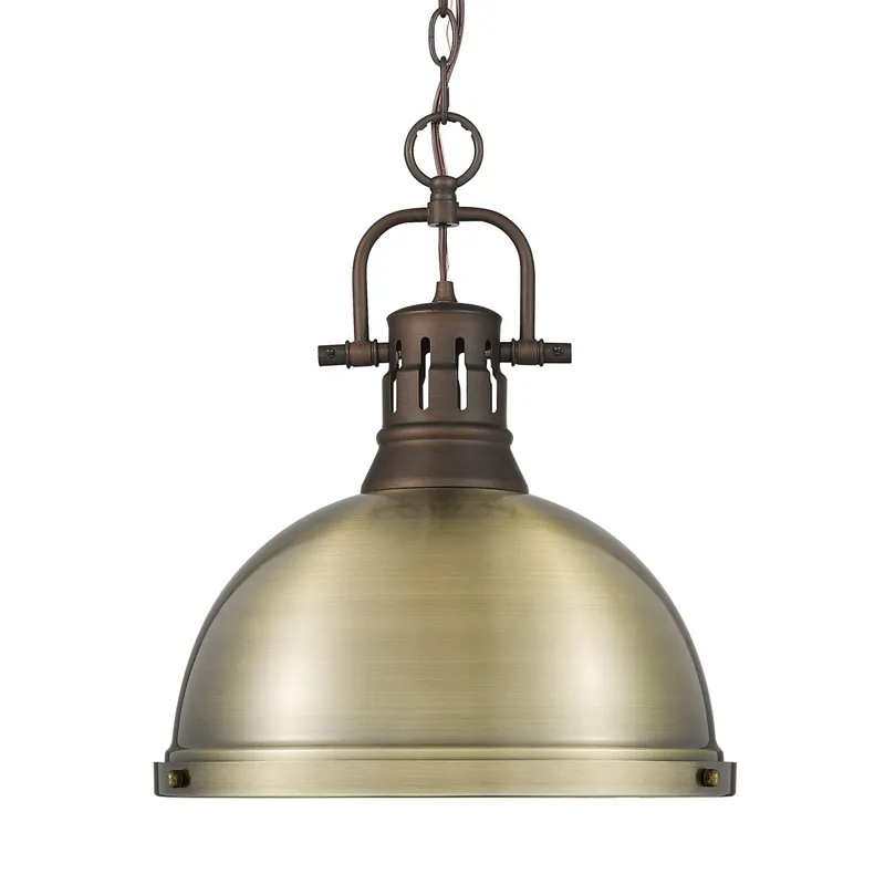 Yep by Golden Lighting Duncan 1-light 14in Chain Hung Pendant in Rubbed Bronze and Aged Brass shade — Golden Lighting LED Pendant Lights  