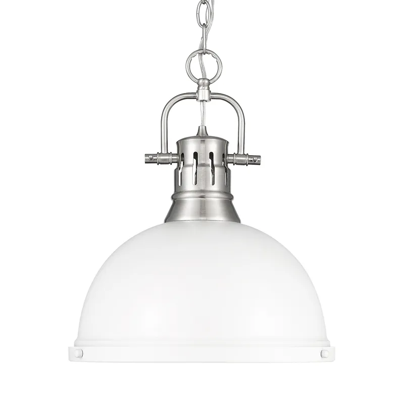 Yep by Golden Lighting Duncan 1-light 14in Chain Hung Pendant in Pewter and Matte White shade — Golden Lighting LED Pendant Lights  