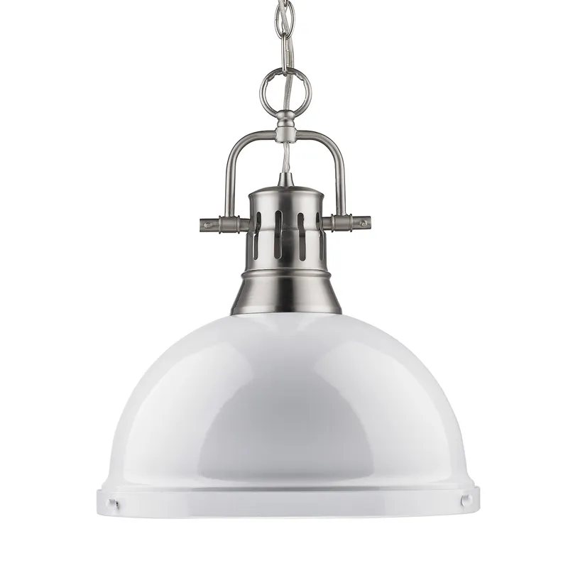 Yep by Golden Lighting Duncan 1-light 14in Chain Hung Pendant in Pewter and White shade — Golden Lighting LED Pendant Lights  