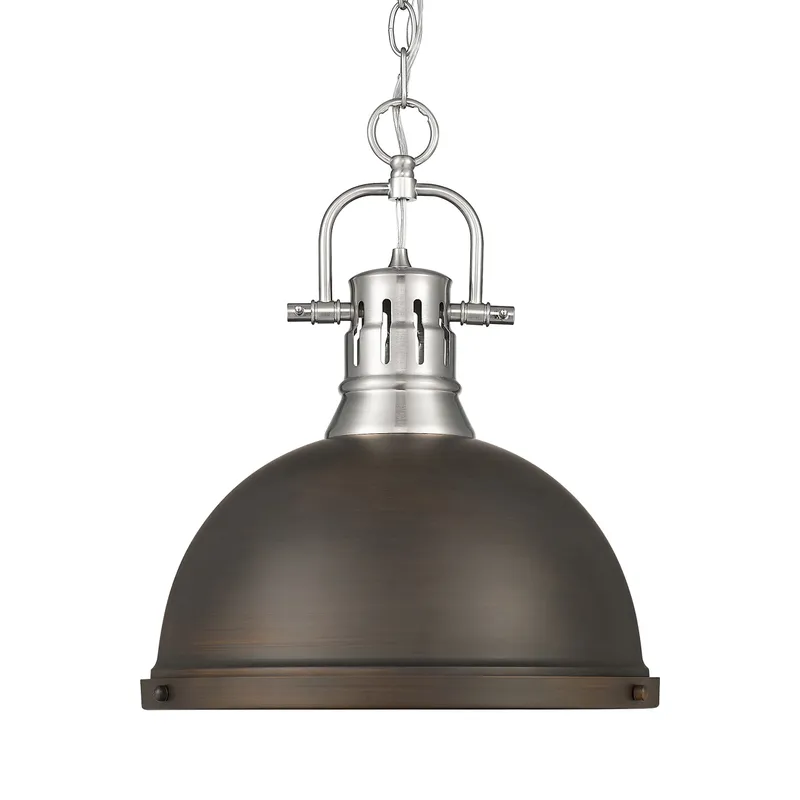 Yep by Golden Lighting Duncan 1-light 14in Chain Hung Pendant in Pewter and Rubbed Bronze shade — Golden Lighting LED Pendant Lights  