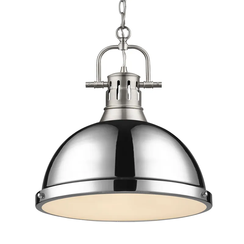 Yep by Golden Lighting Duncan 1-light 14in Chain Hung Pendant in Pewter and Chrome shade — Golden Lighting LED Pendant Lights  