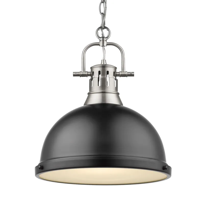 Yep by Golden Lighting Duncan 1-light 14in Chain Hung Pendant in Pewter and Matte Black shade — Golden Lighting LED Pendant Lights  