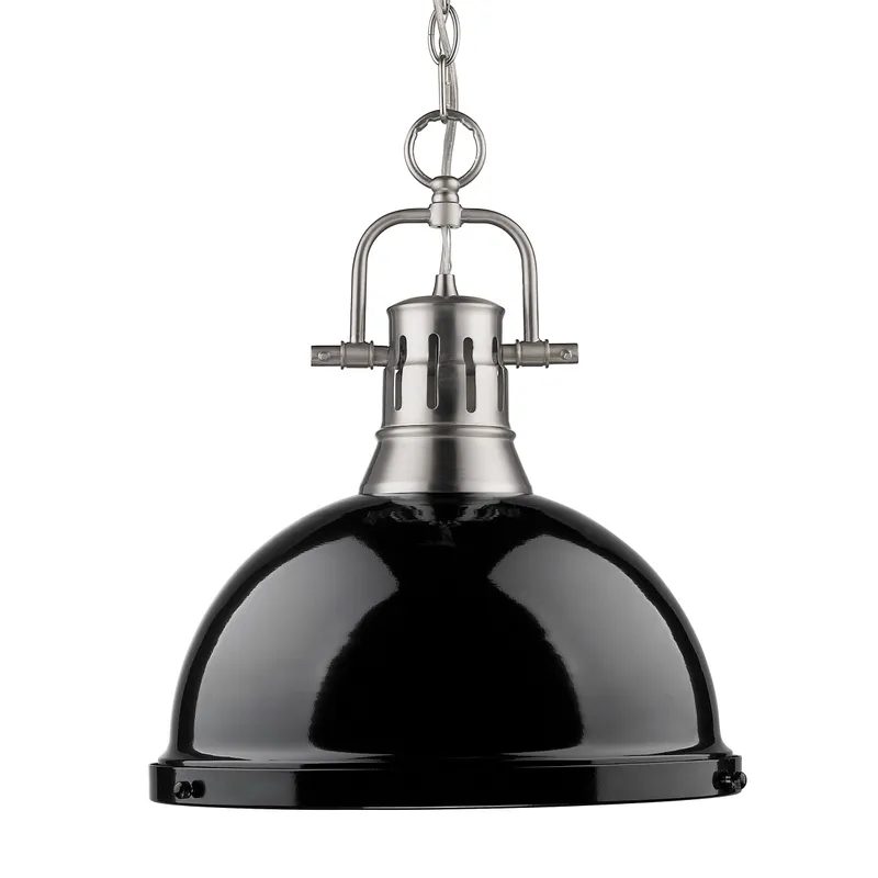 Yep by Golden Lighting Duncan 1-light 14in Chain Hung Pendant in Pewter and Black shade — Golden Lighting LED Pendant Lights  