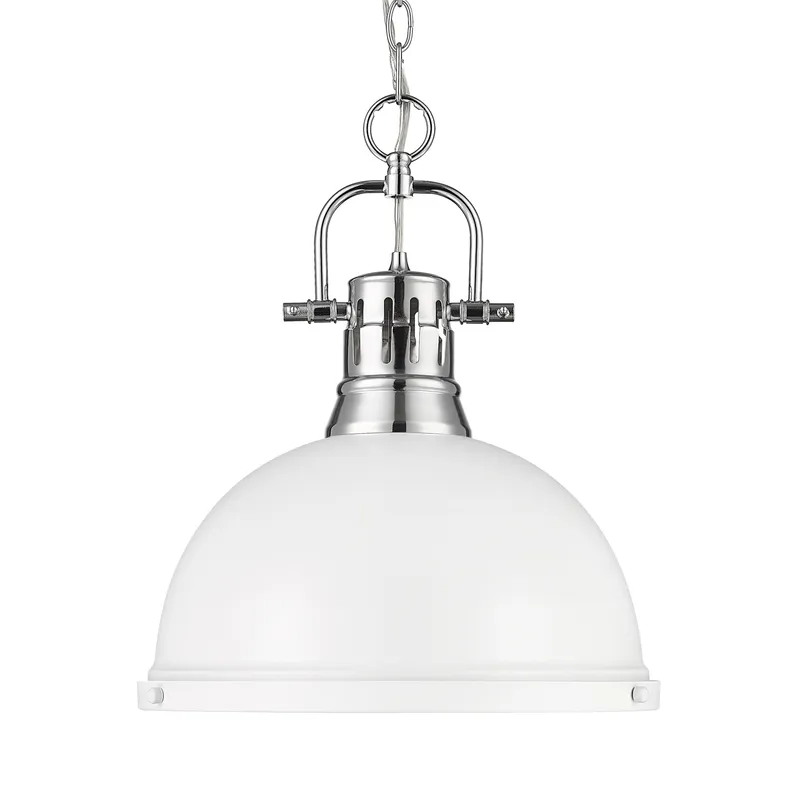 Yep by Golden Lighting Duncan 1-light 14in Chain Hung Pendant in Chrome and Matte White shade — Golden Lighting LED Pendant Lights  