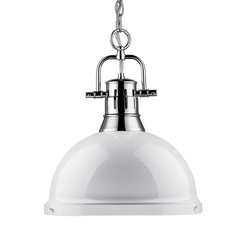 Yep by Golden Lighting Duncan 1-light 14in Chain Hung Pendant in Chrome and White shade — Golden Lighting LED Pendant Lights  