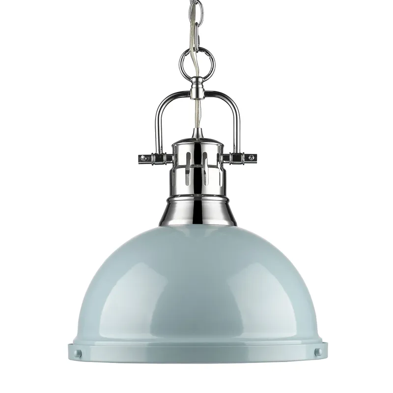 Yep by Golden Lighting Duncan 1-light 14in Chain Hung Pendant in Chrome and Seafoam shade — Golden Lighting LED Pendant Lights  