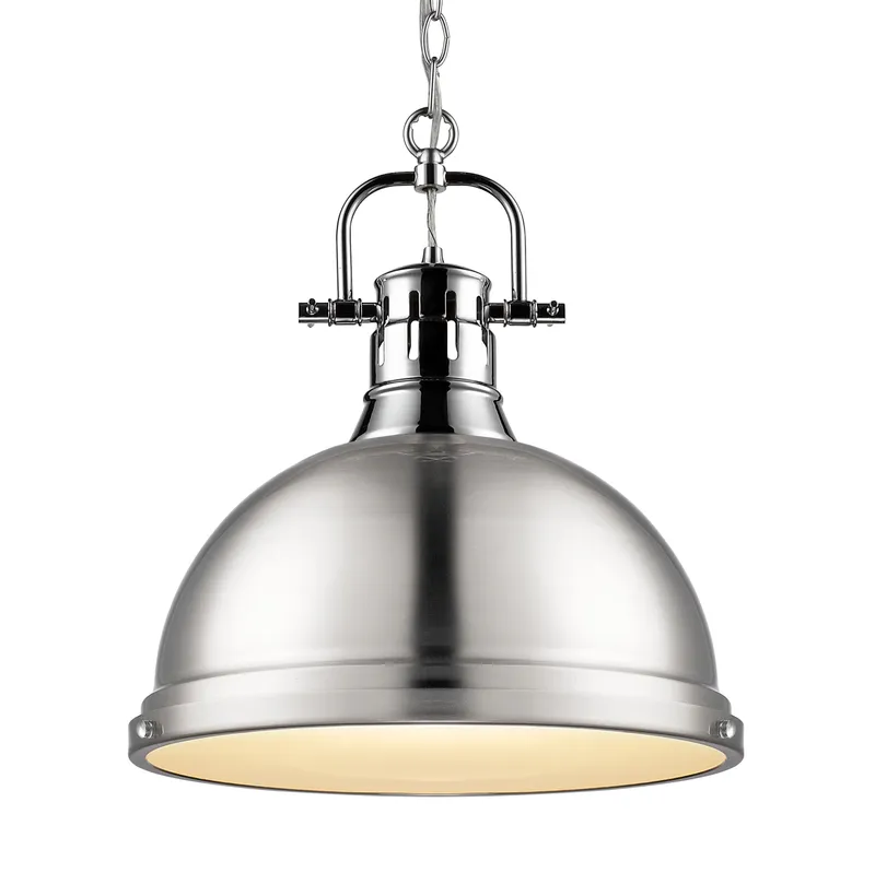 Yep by Golden Lighting Duncan 1-light 14in Chain Hung Pendant in Chrome and Pewter shade — Golden Lighting LED Pendant Lights  