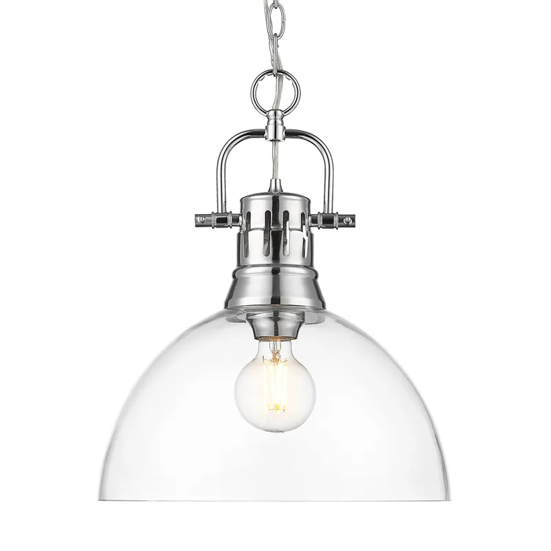 Yep by Golden Lighting Duncan 1-light 14in chain hung Pendant in Chrome and Clear Glass — Golden Lighting LED Pendant Lights 100.0W 