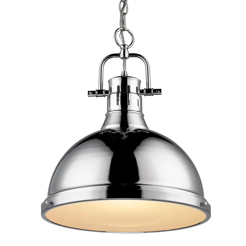 Yep by Golden Lighting Duncan 1-light 14in Chain Hung Pendant in Chrome — Golden Lighting LED Pendant Lights 100.0W 