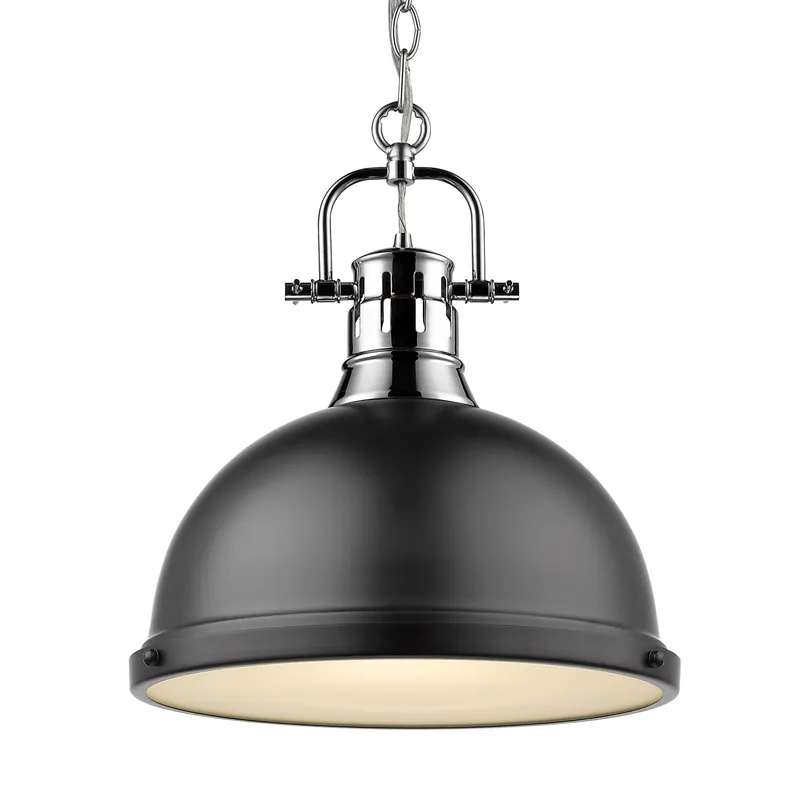Yep by Golden Lighting Duncan 1-light 14in Chain Hung Pendant in Chrome and Matte Black shade — Golden Lighting LED Pendant Lights 100.0W 
