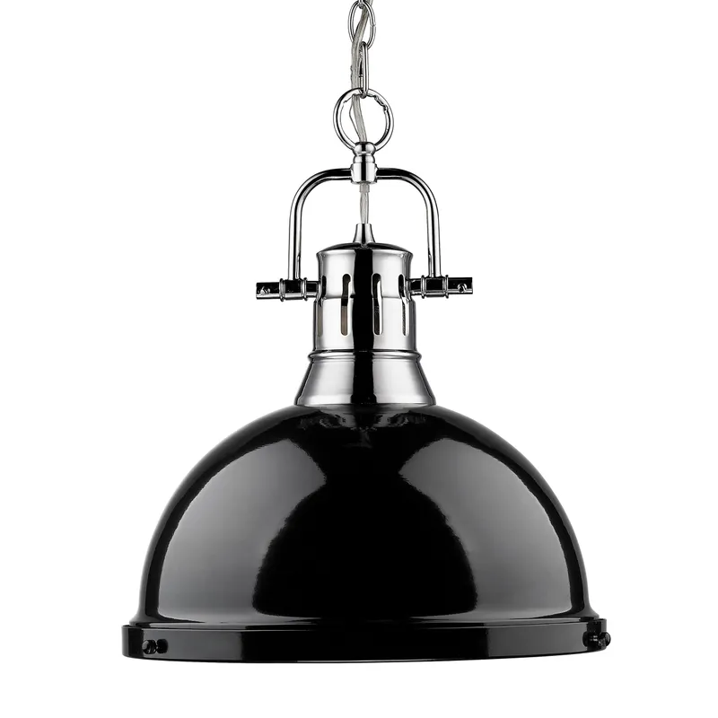 Yep by Golden Lighting Duncan 1-light 14in Chain Hung Pendant in Chrome and Black shade — Golden Lighting LED Pendant Lights  