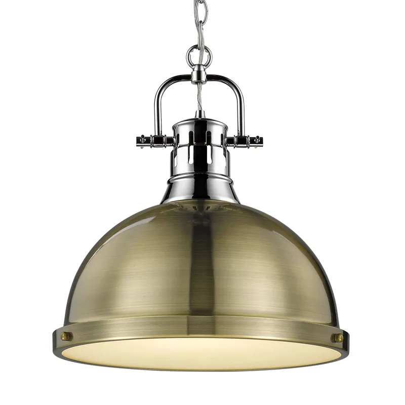Yep by Golden Lighting Duncan 1-light 14in Chain Hung Pendant in Chrome and Aged Brass shade — Golden Lighting LED Pendant Lights  