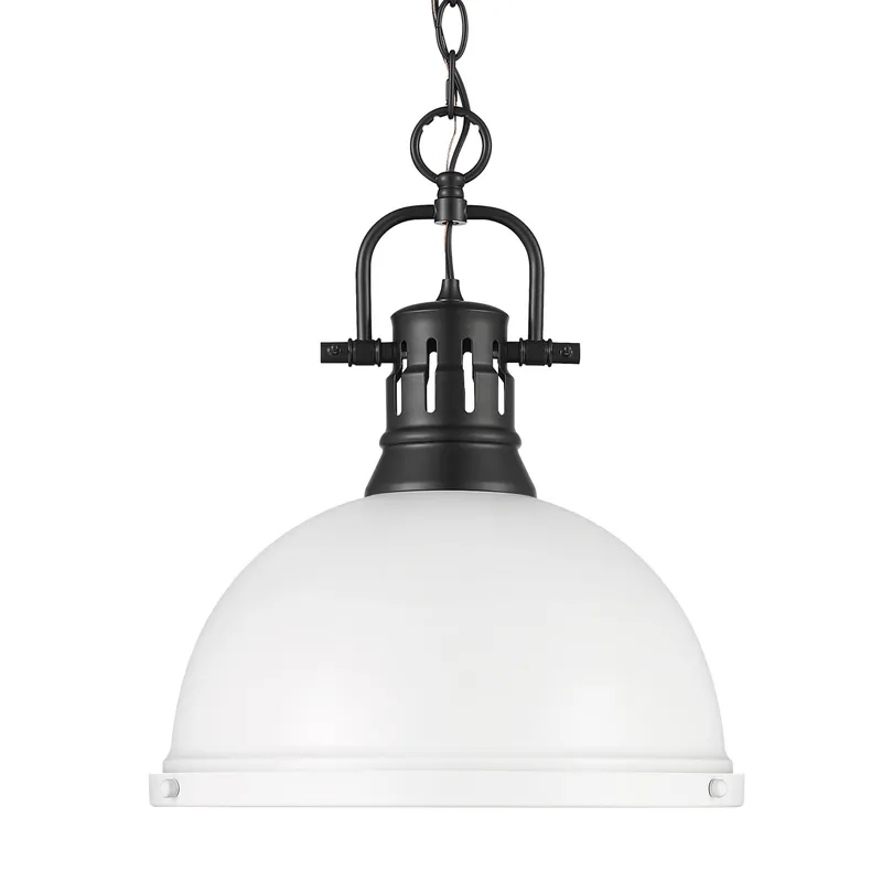 Yep by Golden Lighting Duncan 1-light 14in Chain Hung Pendant in Matte Black and Matte White shade — Golden Lighting LED Pendant Lights  