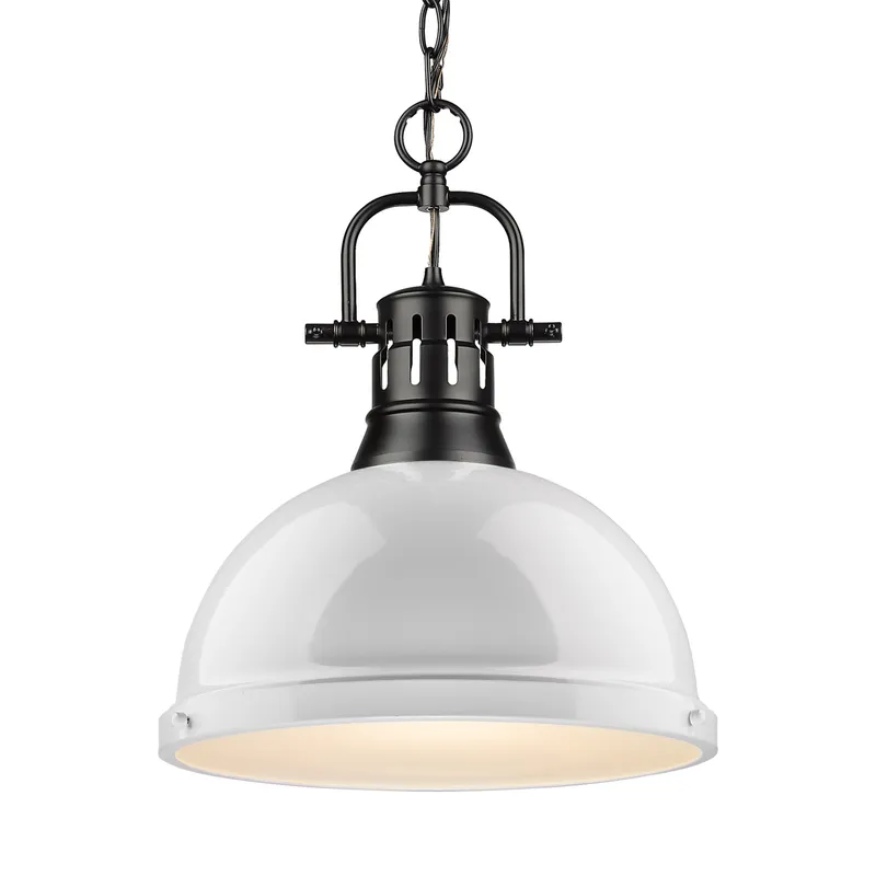 Yep by Golden Lighting Duncan 1-light 14in Chain Hung Pendant in Matte Black and White shade — Golden Lighting LED Pendant Lights  