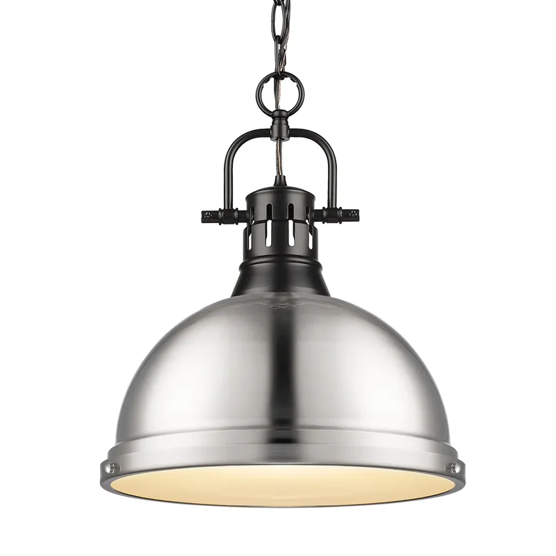 Yep by Golden Lighting Duncan 1-light 14in Chain Hung Pendant in Matte Black and Pewter shade — Golden Lighting LED Pendant Lights  