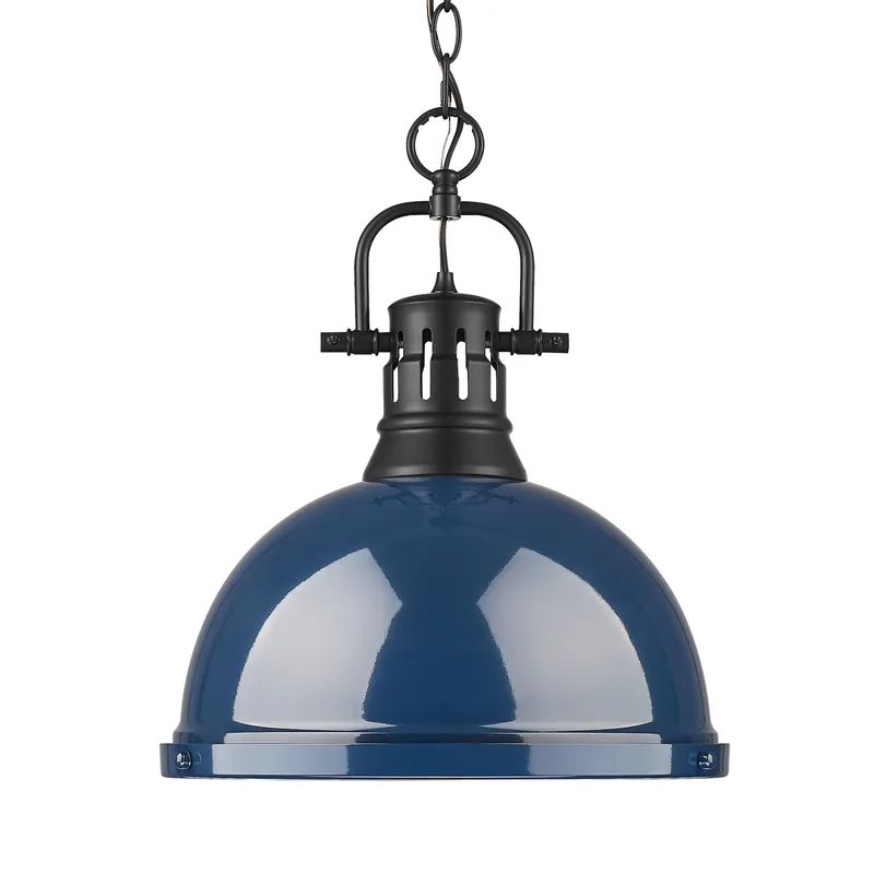 Yep by Golden Lighting Duncan 1-light 14in Chain Hung Pendant in Matte Black and Navy Blue shade — Golden Lighting LED Pendant Lights  