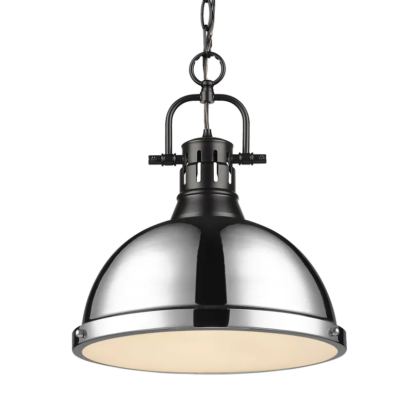 Yep by Golden Lighting Duncan 1-light 14in Chain Hung Pendant in Matte Black and Chrome shade — Golden Lighting LED Pendant Lights  