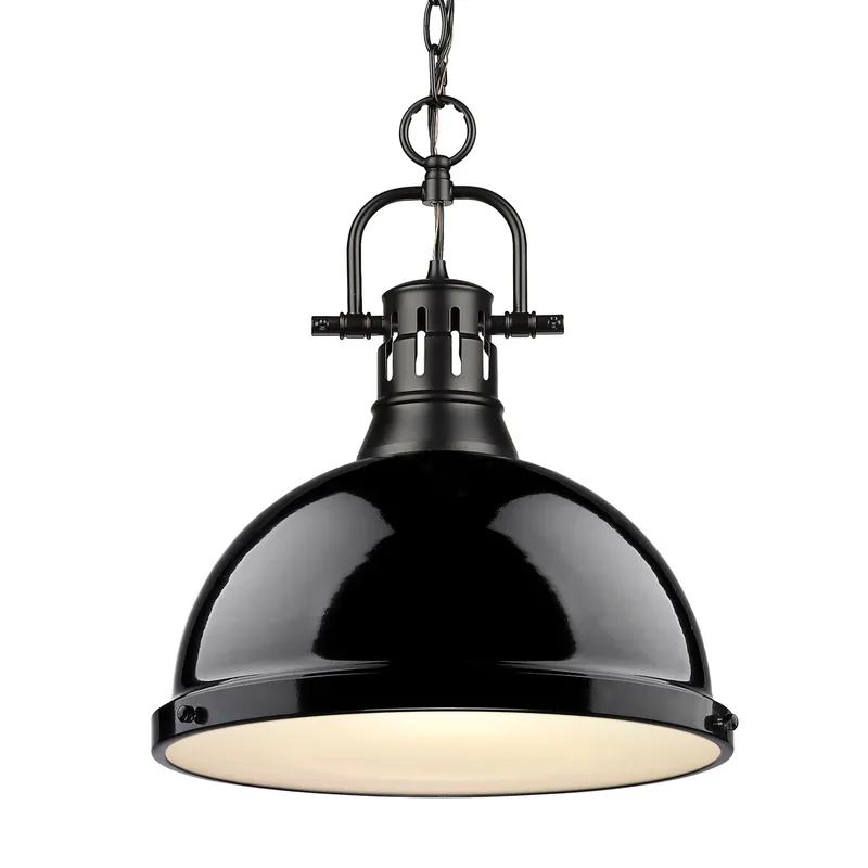 Yep by Golden Lighting Duncan 1-light 14in Chain Hung Pendant in Matte Black and Black shade — Golden Lighting LED Pendant Lights  