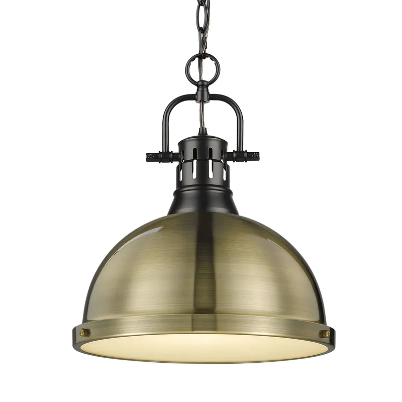 Yep by Golden Lighting Duncan 1-light 14in Chain Hung Pendant in Matte Black and Aged Brass shade — Golden Lighting LED Pendant Lights  