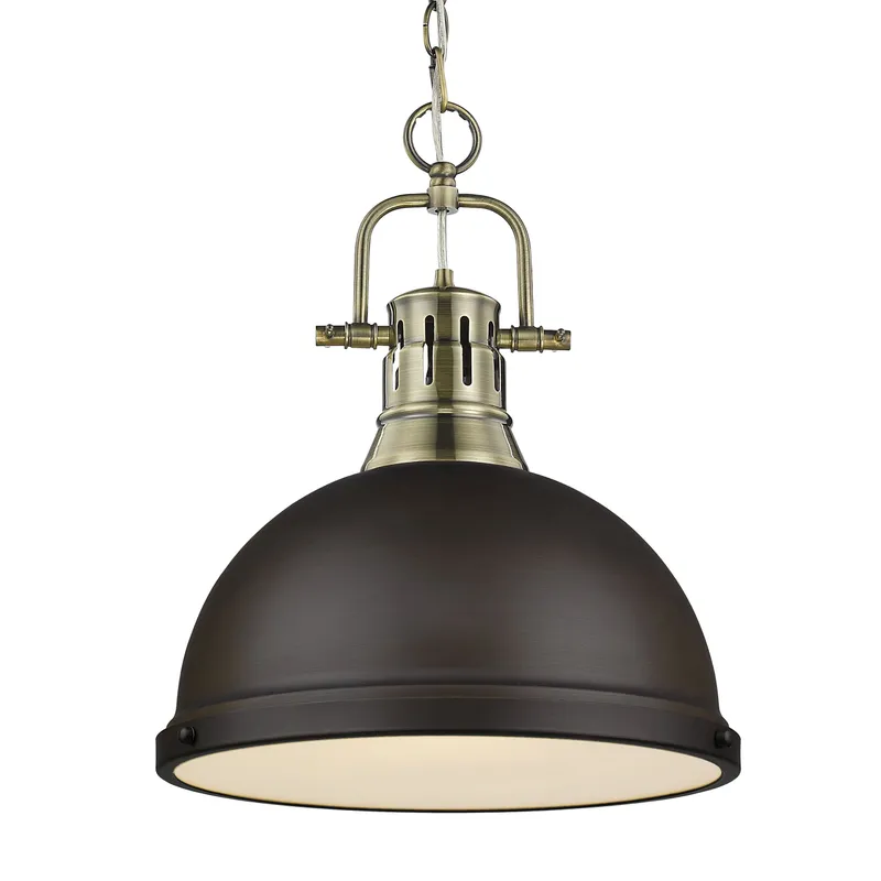 Yep by Golden Lighting Duncan 1-light 14in Chain Hung Pendant in Aged Brass and Rubbed Bronze shade — Golden Lighting LED Pendant Lights  