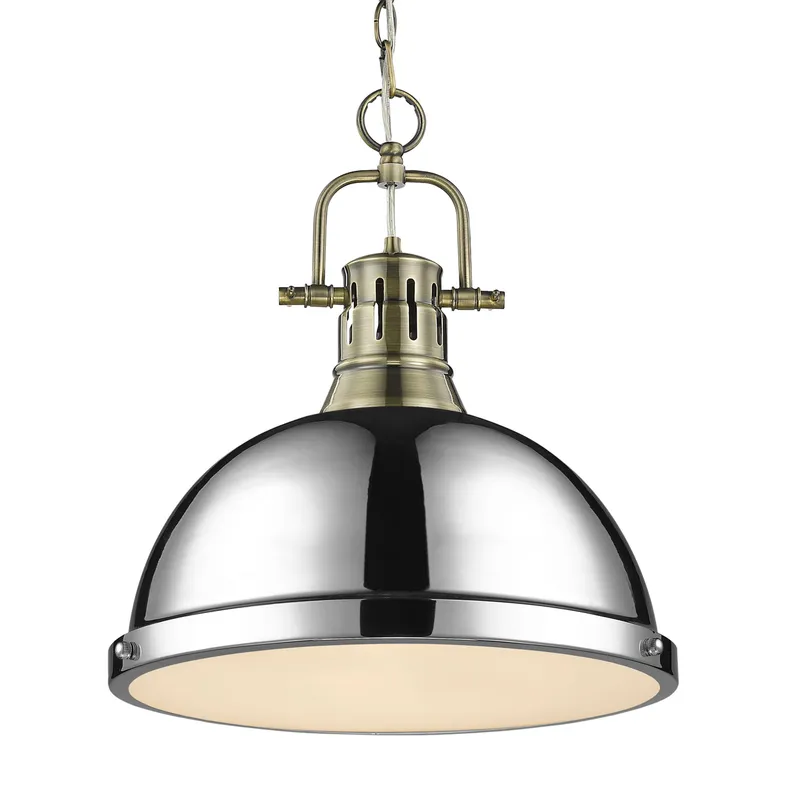 Yep by Golden Lighting Duncan 1-light 14in Chain Hung Pendant in Aged Brass and Chrome shade — Golden Lighting LED Pendant Lights 100.0W 