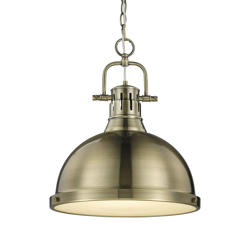 Yep by Golden Lighting Duncan 1-light 14in Chain Hung Pendant in Aged Brass — Golden Lighting LED Pendant Lights  