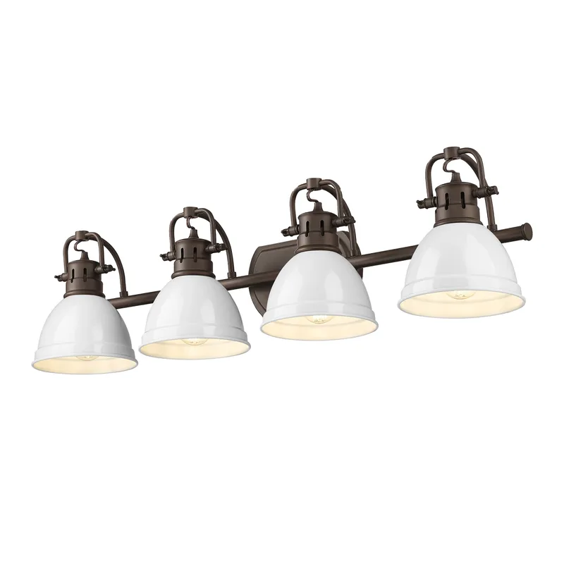 Yep by Golden Lighting Duncan 4-light Vanity in Rubbed Bronze and White shade — Golden Lighting LED Wall Lights  