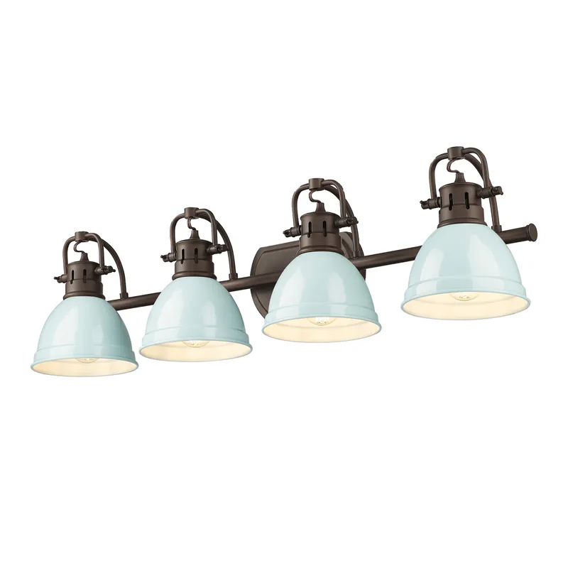 Yep by Golden Lighting Duncan 4-light Vanity in Rubbed Bronze and Seafoam shade — Golden Lighting LED Wall Lights  