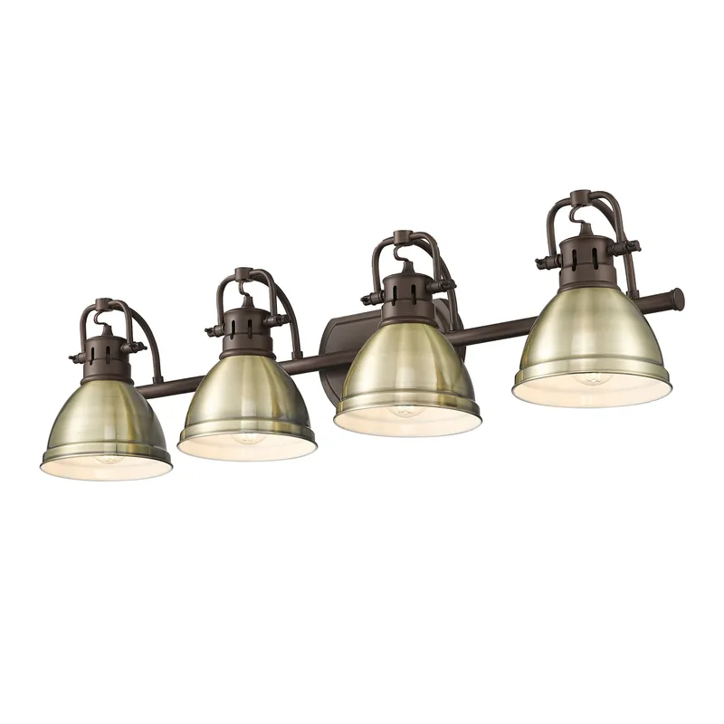 Yep by Golden Lighting Duncan 4-light Vanity in Rubbed Bronze and Aged Brass shade — Golden Lighting LED Wall Lights  