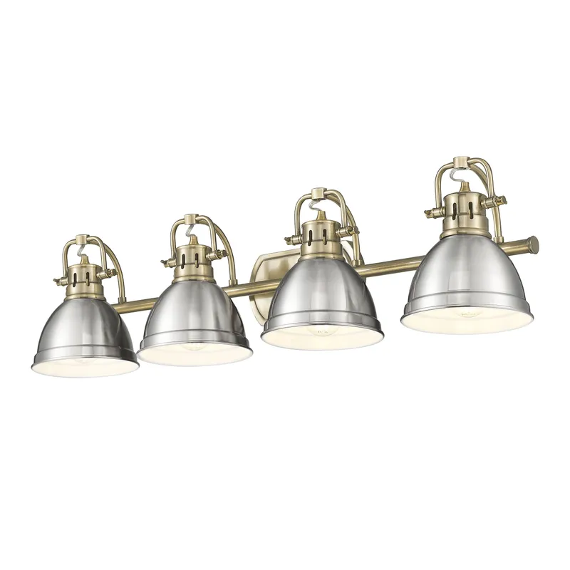 Yep by Golden Lighting Duncan 4-light Vanity in Aged Brass and Pewter shade — Golden Lighting LED Wall Lights 100.0W 