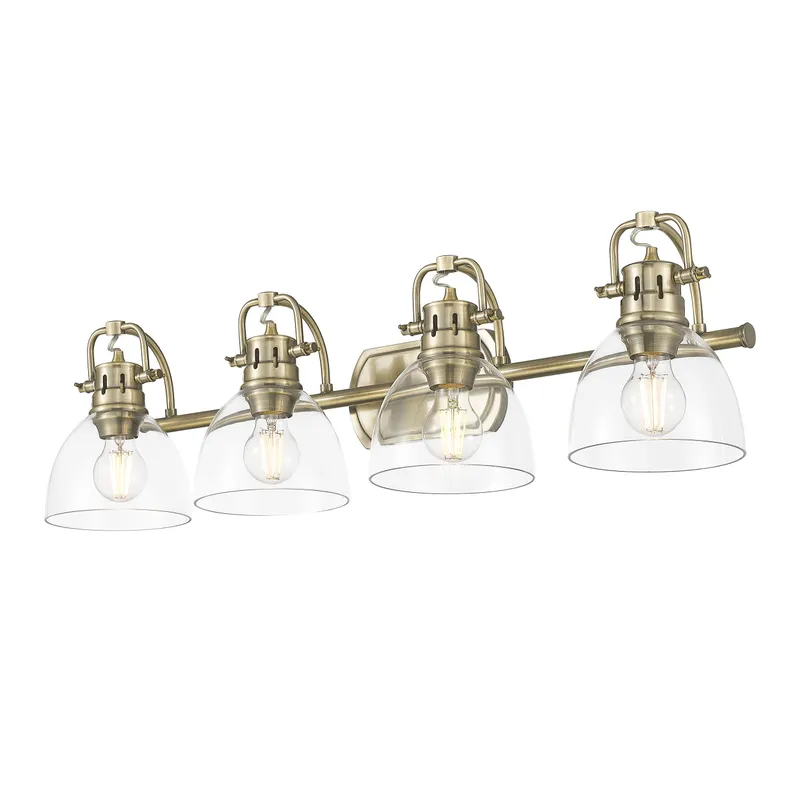 Yep by Golden Lighting Duncan 4-light Vanity in Aged Brass and Clear Glass — Golden Lighting LED Wall Lights 100.0W 