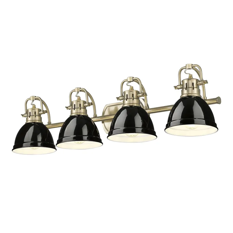 Yep by Golden Lighting Duncan 4-light Vanity in Aged Brass and Black shade — Golden Lighting LED Wall Lights  