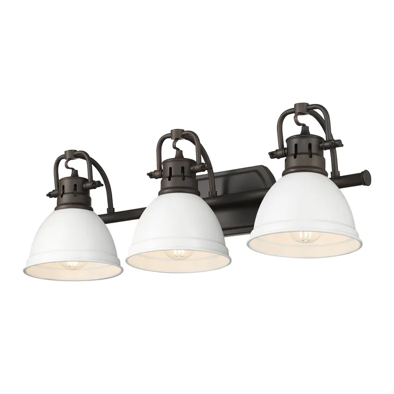 Yep by Golden Lighting Duncan 3-light Vanity in Rubbed Bronze and Matte White shade — Golden Lighting LED Wall Lights  