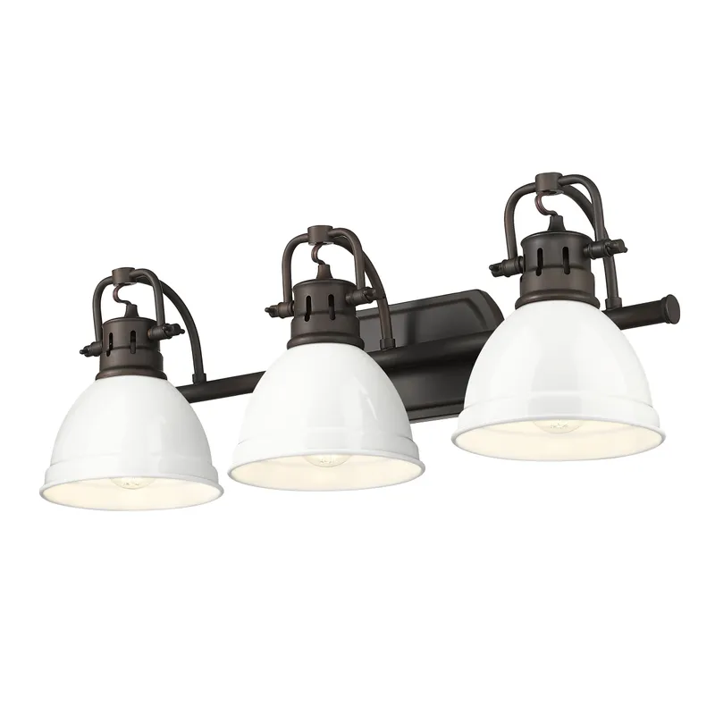 Yep by Golden Lighting Duncan 3-light Vanity in Rubbed Bronze and White shade — Golden Lighting LED Wall Lights  