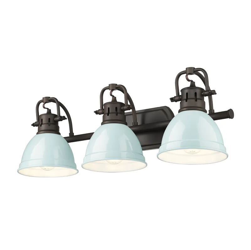 Yep by Golden Lighting Duncan 3-light Vanity in Rubbed Bronze and Seafoam shade — Golden Lighting LED Wall Lights  