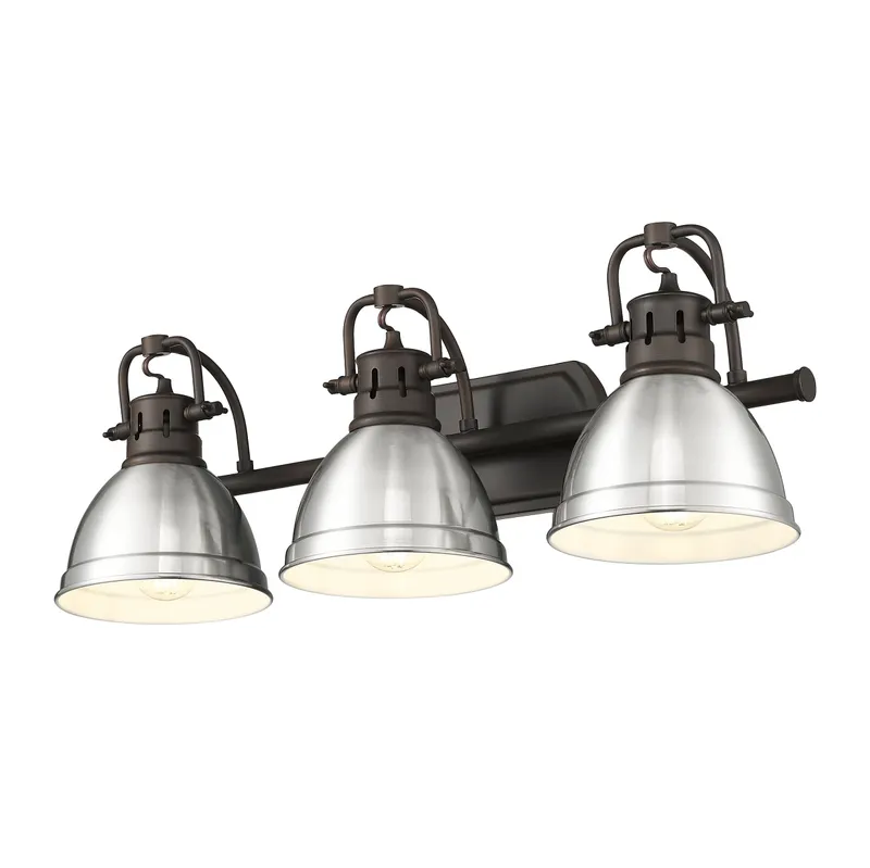 Yep by Golden Lighting Duncan 3-light Vanity in Rubbed Bronze and Pewter shade — Golden Lighting LED Wall Lights  
