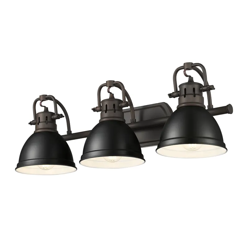 Yep by Golden Lighting Duncan 3-light Vanity in Rubbed Bronze and Matte Black shade — Golden Lighting LED Wall Lights 100.0W 